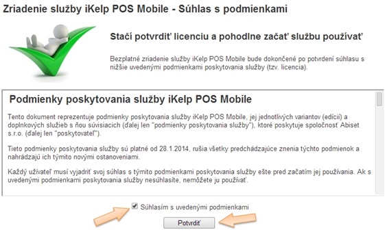 Potvrdenie licencie iKelp POS Mobile