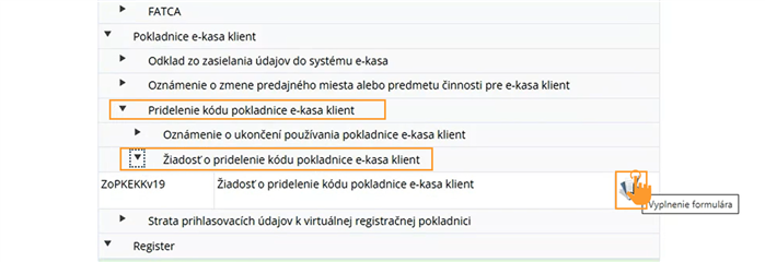 Ziadost o pridelenie kodu eKasa pokladnice