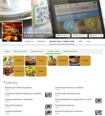 Z&aacute;ložka Jed&aacute;lny l&iacute;stok na Facebooku - U Malack&eacute;ho Draka
