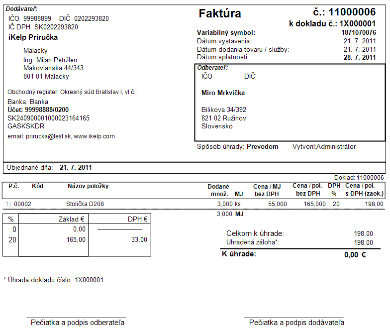 Finančn&eacute; doklady - vytlačen&aacute; fakt&uacute;ra, ktor&aacute; vznikla z preddavkovej fakt&uacute;ry