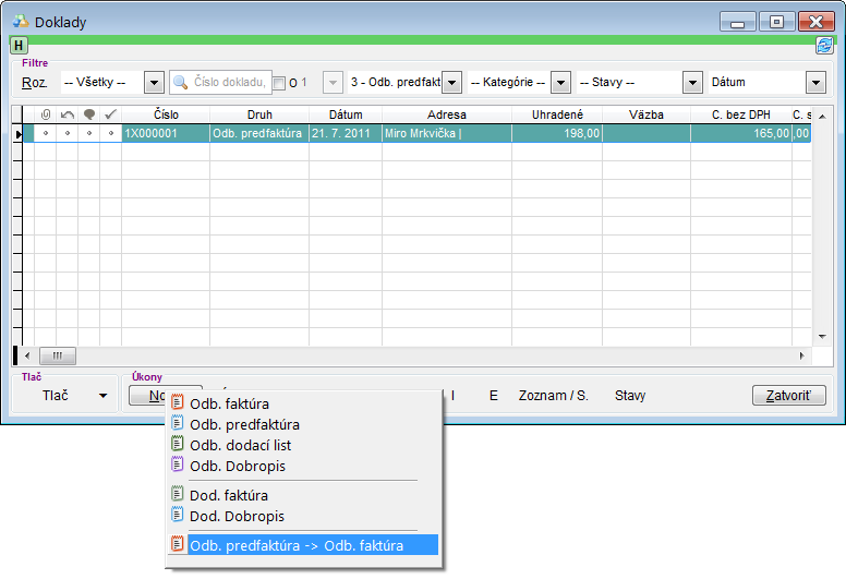 Finančn&eacute; doklady - preklopenie preddavkovej fakt&uacute;ry na ostr&uacute; fakt&uacute;ru
