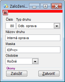 Nastavenia druhov - nov&yacute; druh dokladu
