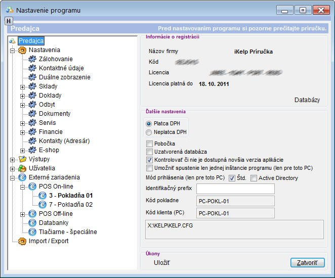 Nastavenie - &uacute;vodn&eacute; inform&aacute;cie a z&aacute;kladn&eacute; nastavenia, licencia