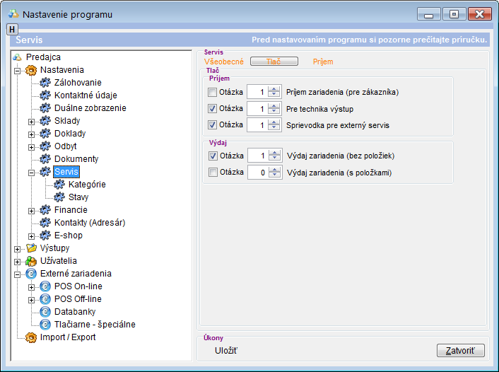 Nastavenia - Servis - Tlač