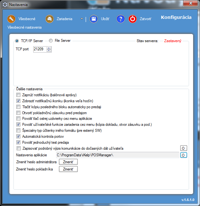 POS Manaž&eacute;r Server - nastavenia