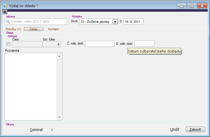 V&yacute;daj počkodenej plomby - d&aacute;tum odbereteľsk&eacute;ho doklady nie je zadan&yacute;.