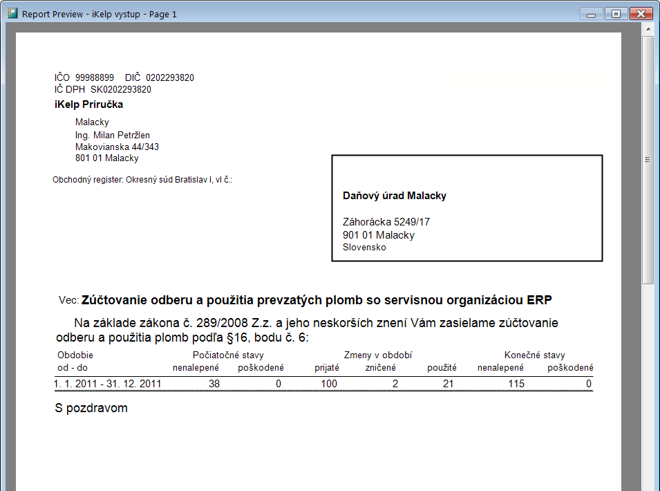 Skladov&aacute; karta plomby - z&uacute;čtovanie odberu a použitia prevzat&yacute;ch plomb