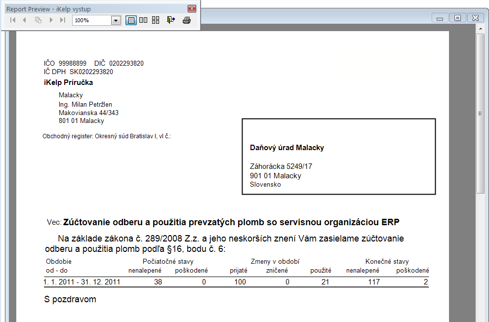Z&uacute;čtovanie odberu a použitia prevzat&yacute;ch plomb - pred zničen&iacute;m (len po&scaron;koden&eacute;)