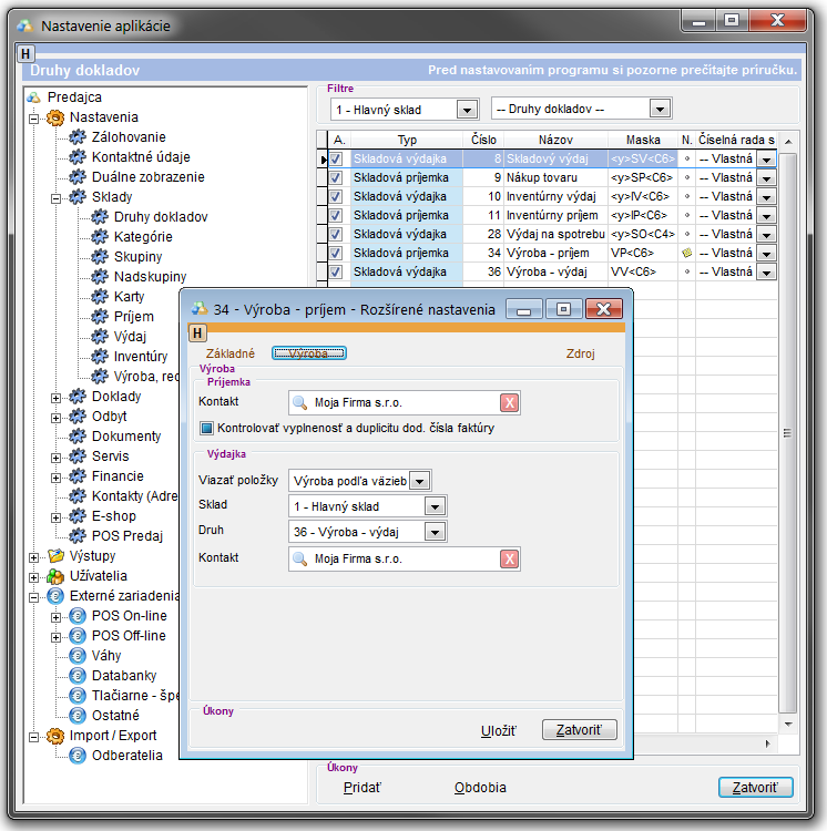 Nastavenia - roz&scaron;&iacute;ren&eacute; nastavenia skladov&eacute;ho dokladu