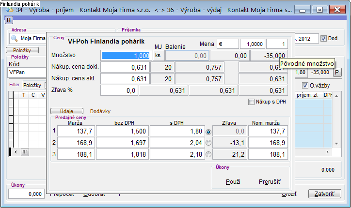 V&yacute;roba - pr&iacute;jem recept&uacute;ry - nastavenia množstva pr&iacute;jmu