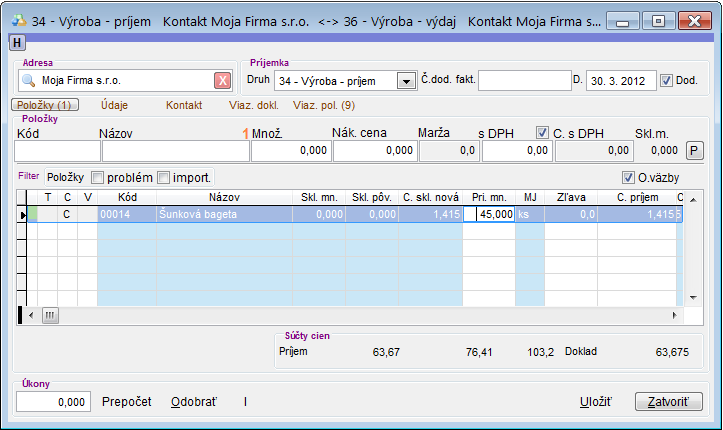 V&yacute;roba - pr&iacute;jem recept&uacute;ry