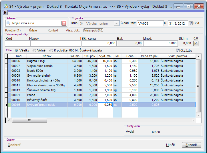 Pr&iacute;jem recept&uacute;ry - viazan&eacute; položky