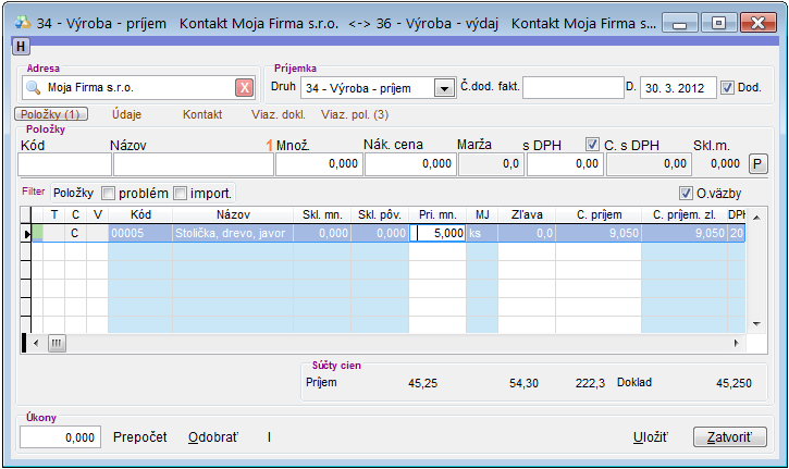 V&yacute;roba - pr&iacute;jem recept&uacute;ry