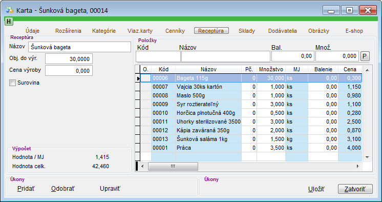 Skladov&aacute; karta - surovina