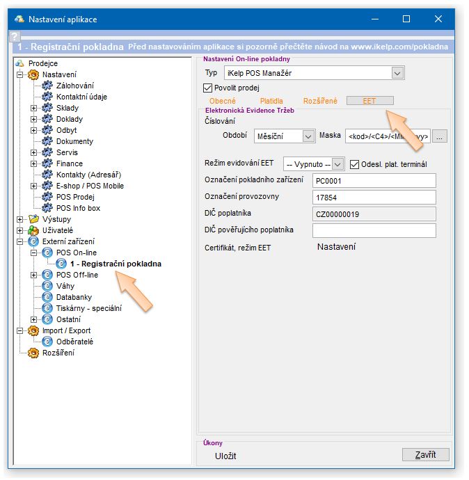 Z&aacute;kladn&iacute; nastaven&iacute; režimu evidev&aacute;n&iacute; EET v aplikaci iKelp Pokladna