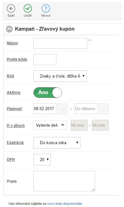 Formul&aacute;r pre definovanie pravidiel kampane - Zľav&yacute;ch kup&oacute;nov