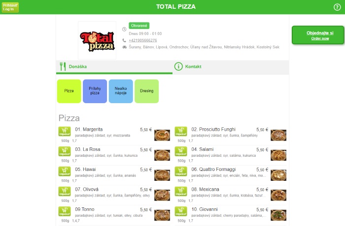 Objedn&aacute;vanie rozvozu jed&aacute;l online v Total Pizza &Scaron;urany