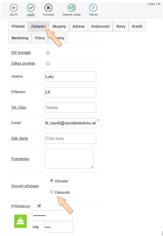 Nastavenie &uacute;rovne pr&iacute;stupu pre kontakt/už&iacute;vateľa