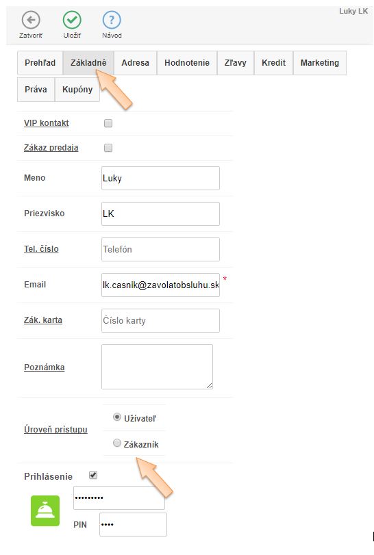 Nastavenie &uacute;rovne pr&iacute;stupu pre kontakt/už&iacute;vateľa