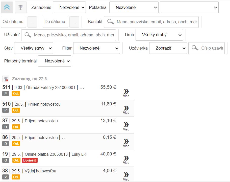 Roz&scaron;&iacute;ren&yacute; filter v zozname &uacute;hrad dokladov