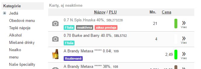 Zoznam kateg&oacute;ri&iacute; a kariet 