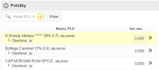 Rychl&aacute; inventura - položky inventury