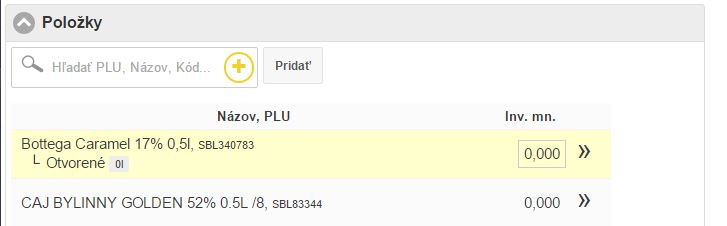 R&yacute;chla invent&uacute;ra - položky invent&uacute;ry