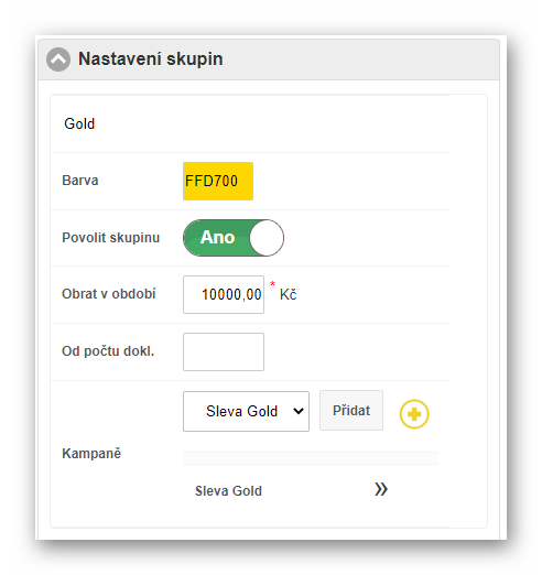 Formul&aacute;ř z&aacute;kladn&iacute;ch nastaven&iacute; skupin věrn&yacute;ch z&aacute;kazn&iacute;ků