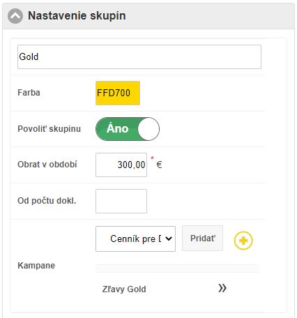 Formul&aacute;r z&aacute;kladn&yacute;ch nastaven&iacute; skup&iacute;n vern&yacute;ch z&aacute;kazn&iacute;kov