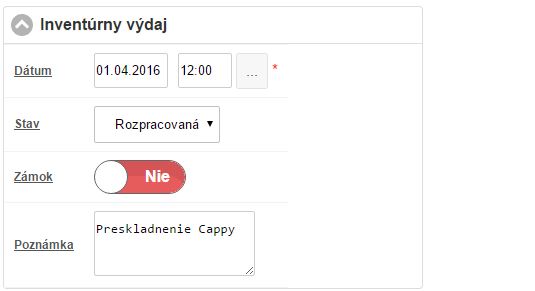 &Uacute;daje pre vyplnenie na skladovom v&yacute;daji