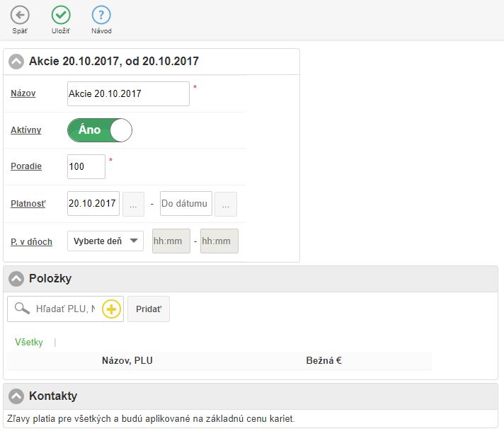 Formul&aacute;r definovanie z&aacute;kladn&yacute;ch pravidiel akcie
