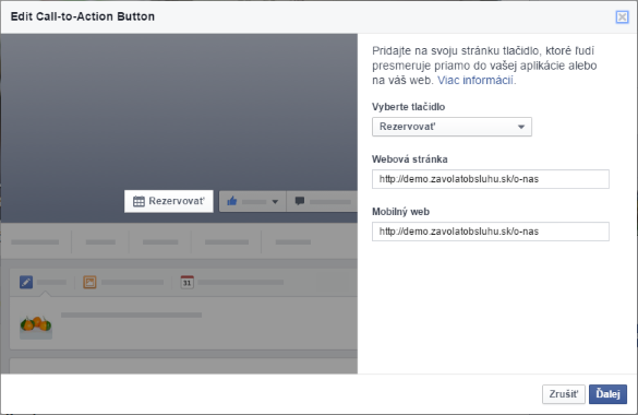 Nastavte fukciu Rezervovať a webov&uacute; str&aacute;nku, kam bude už&iacute;vateľ presmerovan&yacute;