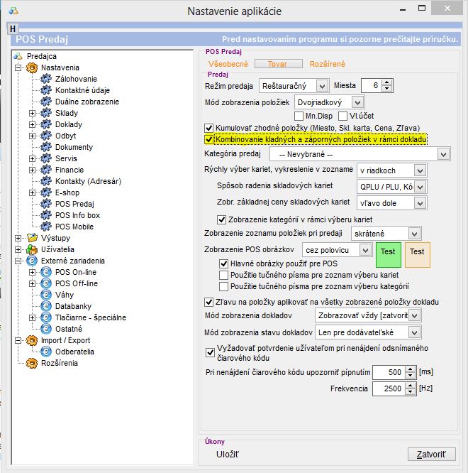 Nastavenie pre kombinovanie kladn&yacute;ch a z&aacute;porn&yacute;ch položiek na doklade.