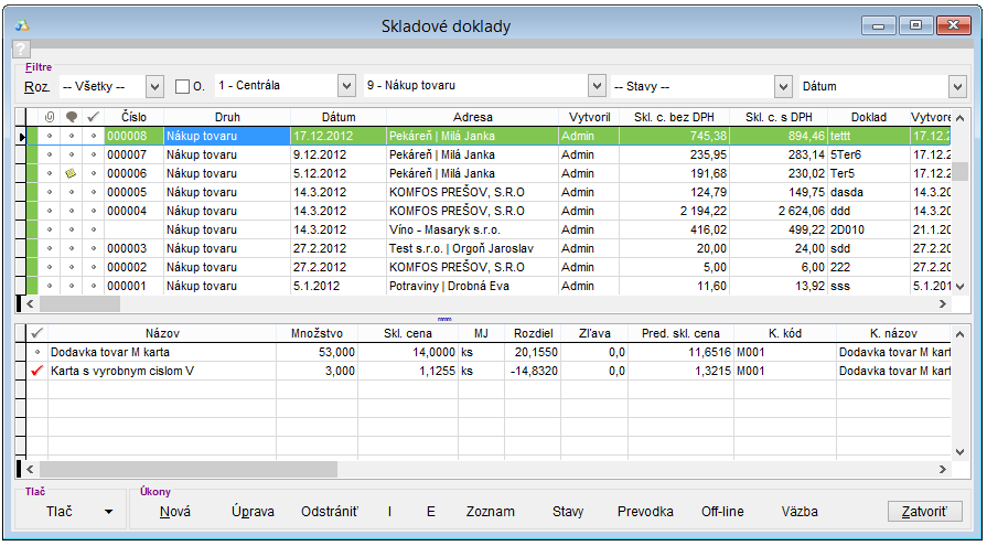 Zoznam skladov&yacute;ch dokladov