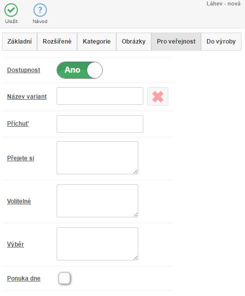 Z&aacute;ložka Pro veřejnost na skladov&eacute; kartě
