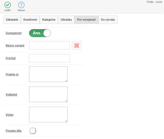 Z&aacute;ložka Pre verejnosť na skladovej karte