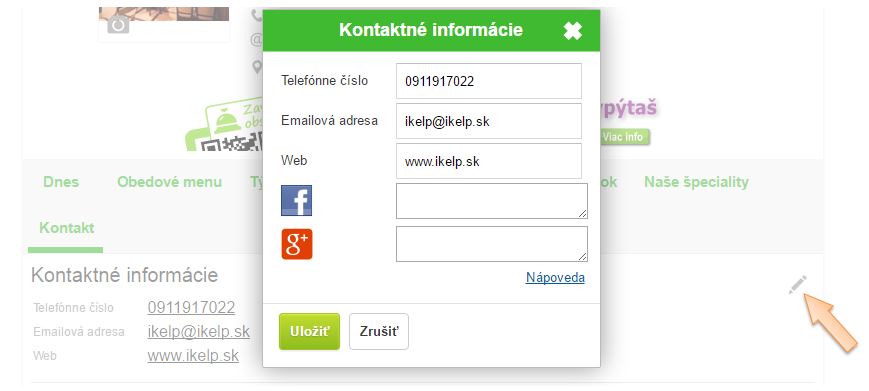 Nastavenie kontaktn&yacute;ch &uacute;dajov