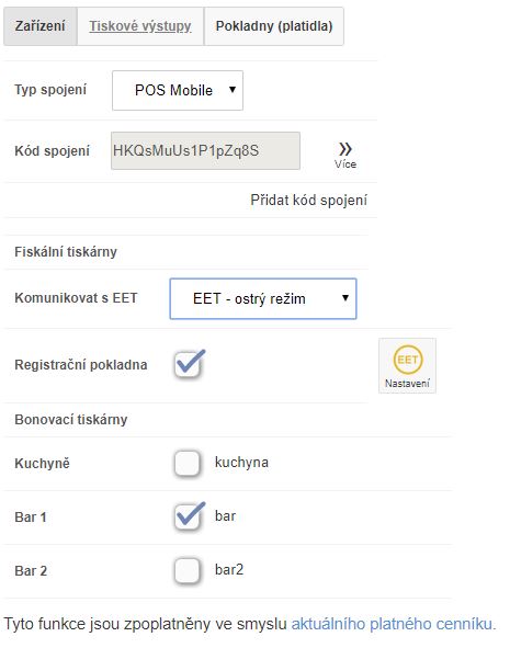 Nastaven&iacute; spojen&iacute; aplikace iKelp POS Mobile se zař&iacute;zen&iacute;m