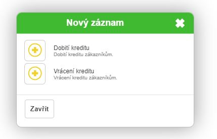 Nov&yacute; z&aacute;znam pro dobit&iacute; nebo vr&aacute;cen&iacute; kreditu