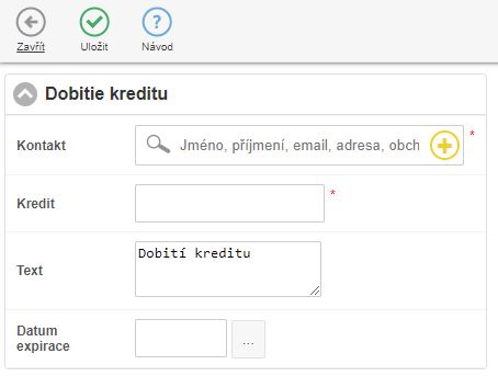 Formul&aacute;ř ručn&iacute; &uacute;pravy kreditu je stejn&yacute; jak pro dobit&iacute;, tak pro vr&aacute;cen&iacute; kreditu