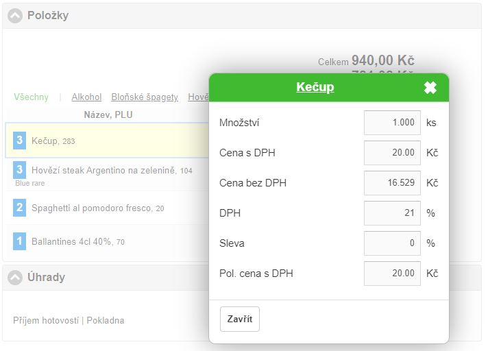  Detail položek v &uacute;čtovan&eacute;m dokladu