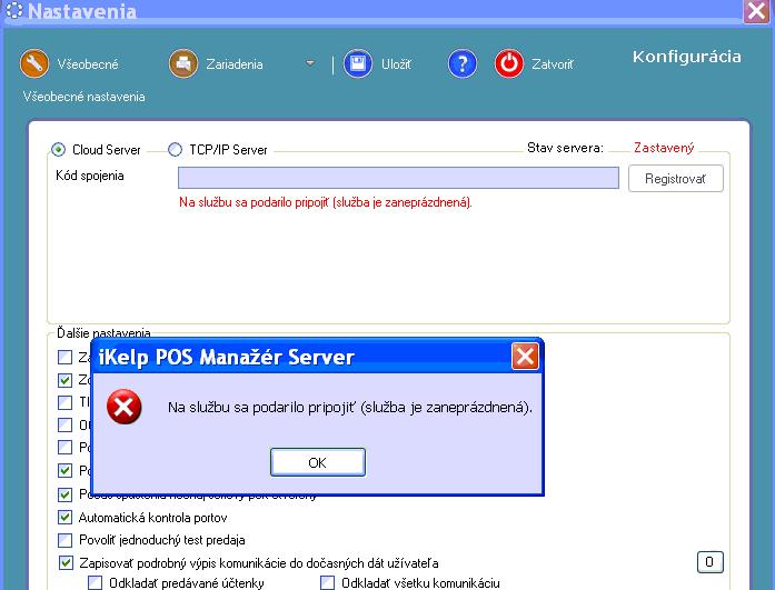 Hl&aacute;senie aplik&aacute;cie pri pokuse o registrovanie služby