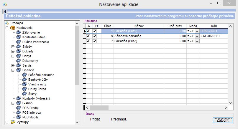 Zoznam finančn&yacute;ch pokladn&iacute;.