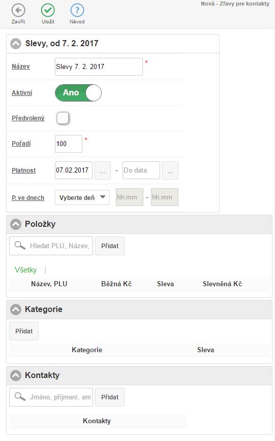 Formul&aacute;ř pro nadefinov&aacute;n&iacute; pravidla nov&eacute; Slevy