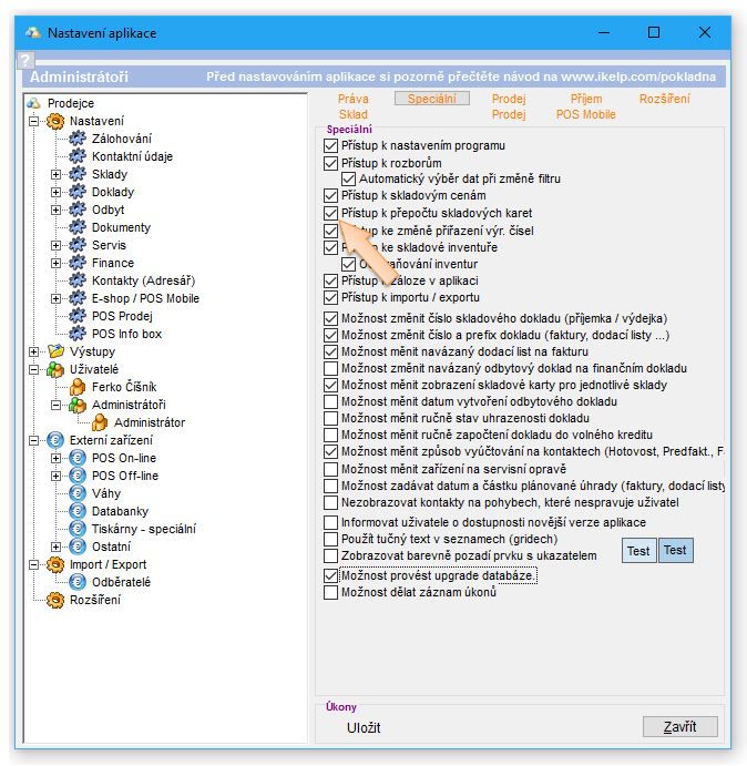 Povolen&iacute; uživateli možnost proveden&iacute; přepočtu na sklad. kart&aacute;ch