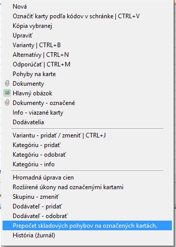 Moznosti pre pracu zo skladovymi kartami