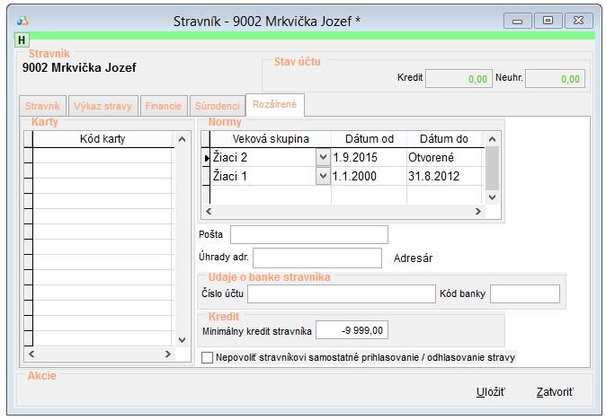 Nastavenie skupiny stravn&iacute;ka s p&ocirc;vodn&yacute;m, aj nov&yacute;m intervalom.