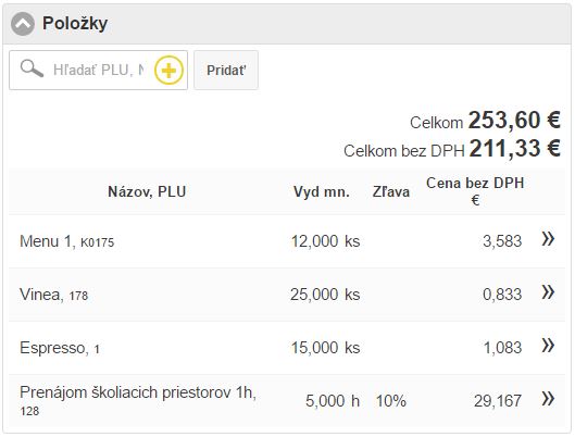 Zoznam položiek v doklade