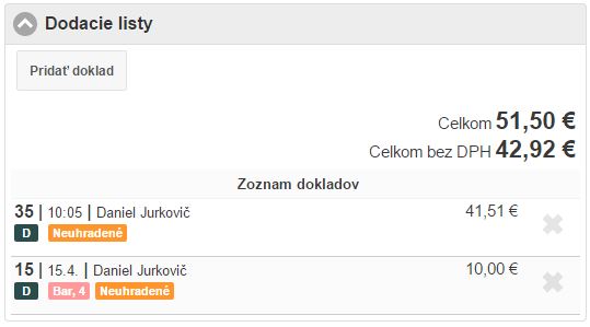 Zoznam naviazan&yacute;ch dodac&iacute;ch listov