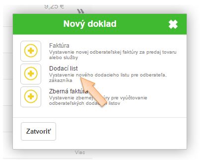 Vytvorenie nov&eacute;ho finančn&eacute;ho dokladu - Dodac&iacute; list
